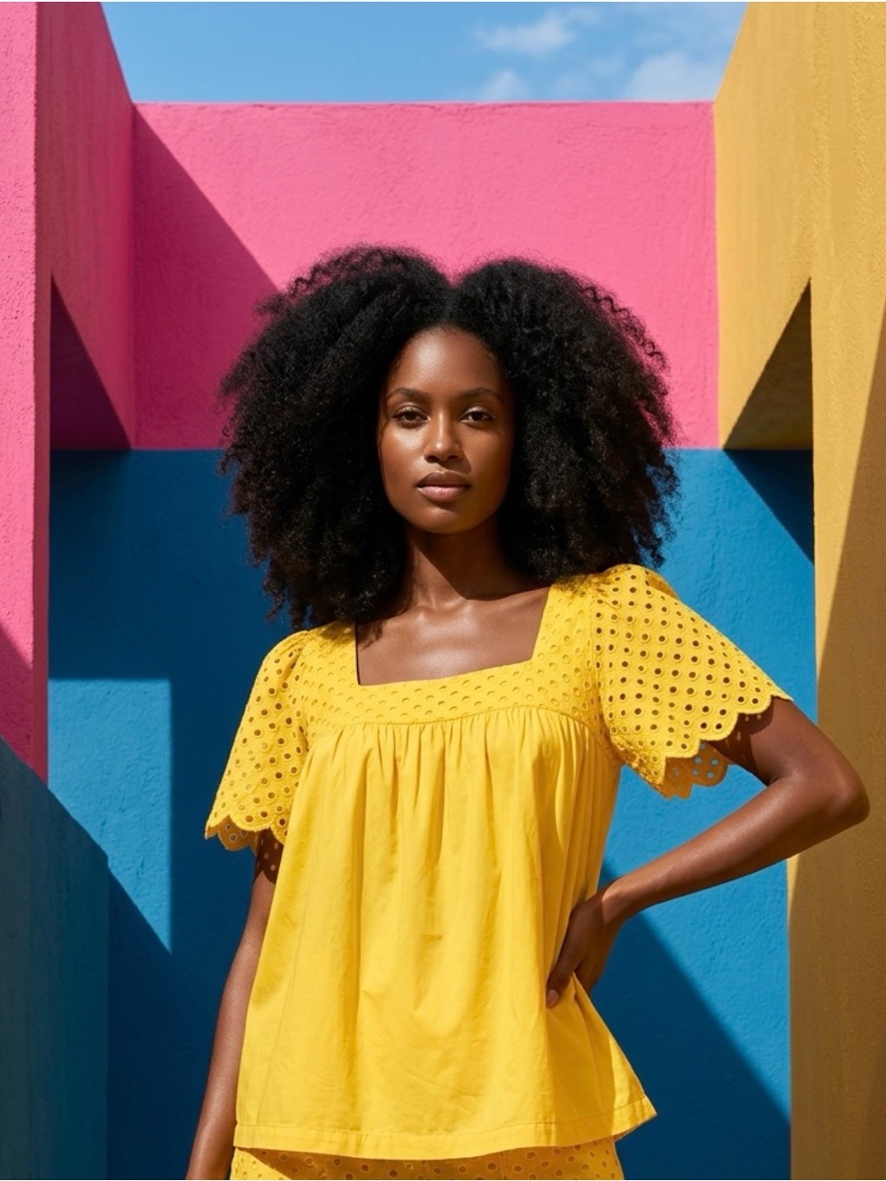 Michael Kors Yellow Baby Doll Eyelet Top
